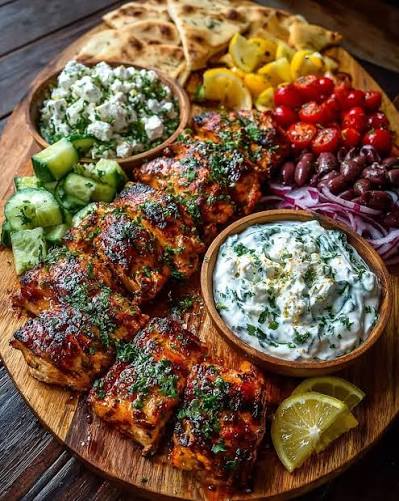 Grilled chicken platter with tzatziki and salad - Pyramid Platter